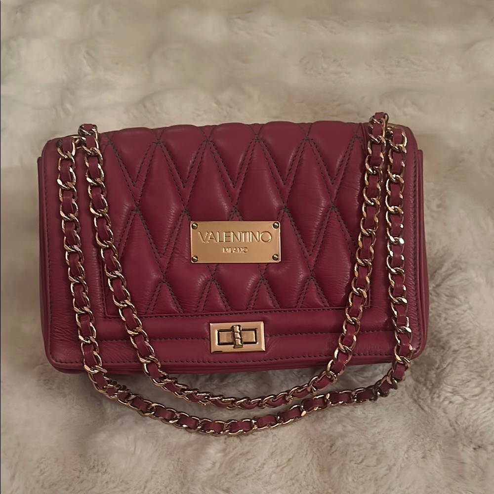Valentino Women's Quilted Burgundy Shoulder Bag